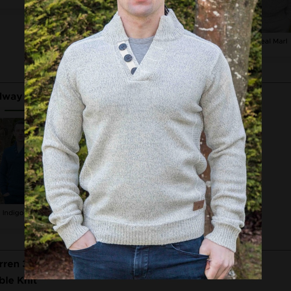 Emerald Isle Galway fishermen sweater 3 button wool blend washable men’s small